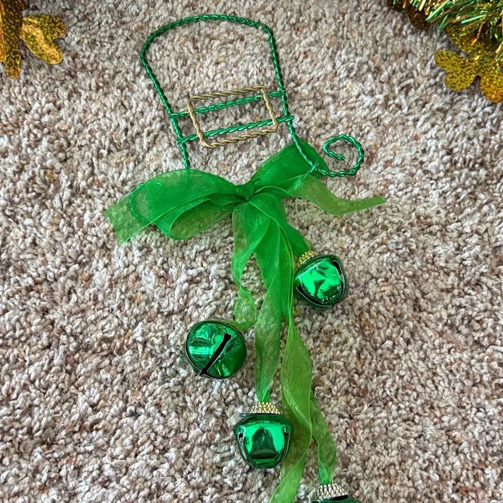 Festive Green and Gold Garland with Bells